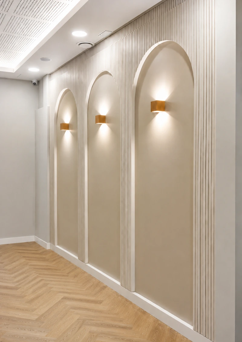 Pared madera con luces